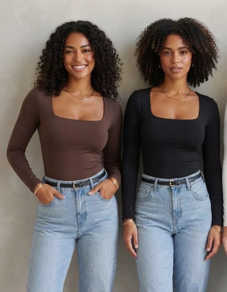 Kit 2 Blusa Feminina Manga Longa Suplex Decote Quadrado Tee Academia Proteção UV — imagem 3