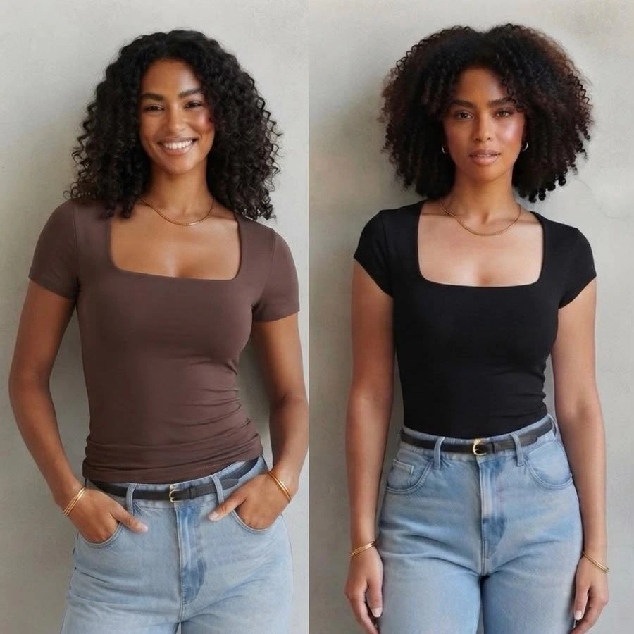 Kit 2 Blusa Feminina Baby Look com Tecido Suplex Leve e Confortável — imagem 4