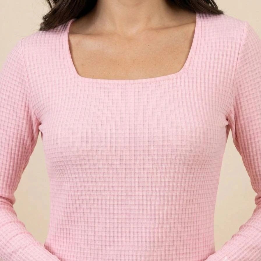 Blusa Feminina Canelada Manga Longa Gola Quadrada — imagem 3