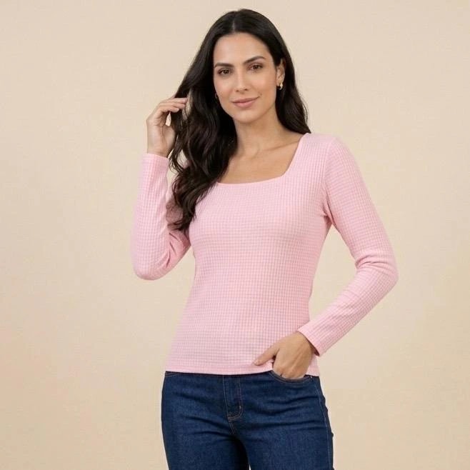 Blusa Feminina Canelada Manga Longa Gola Quadrada — imagem 5