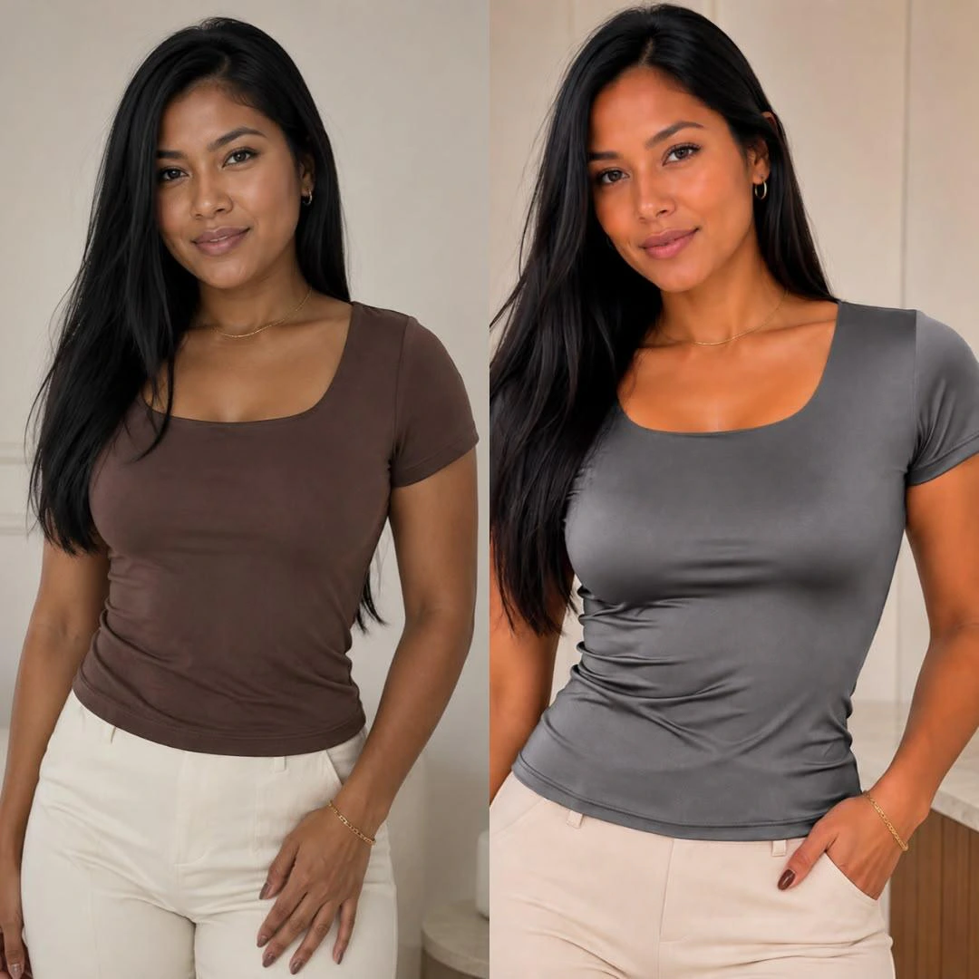 Kit 2 Blusa Feminina Baby Look com Tecido Suplex Leve e Confortável — imagem 4